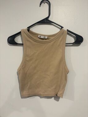 Zara Tan Ribbed Cropped Tank Top